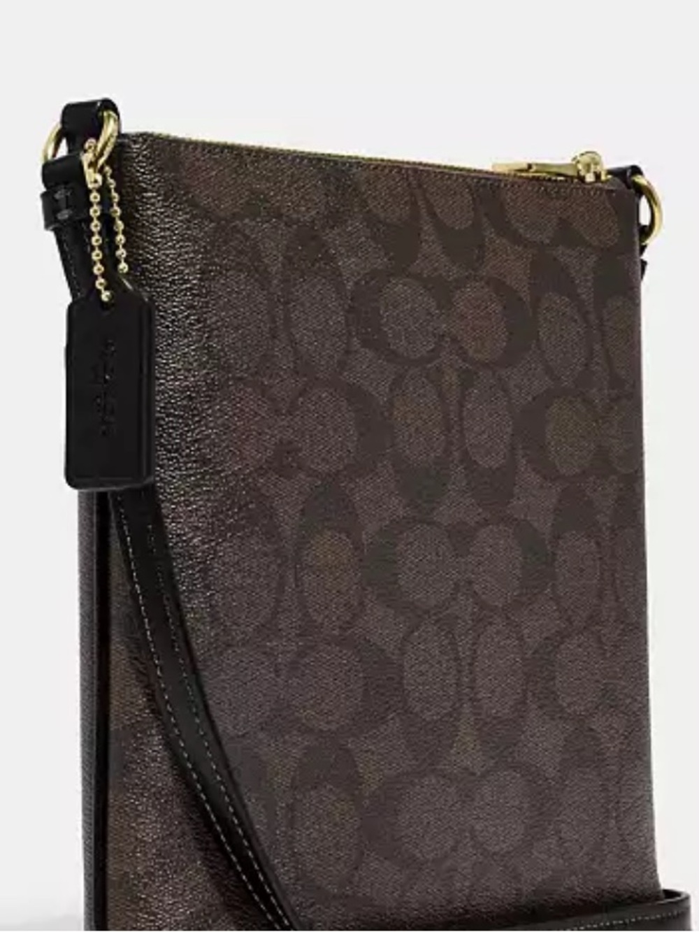Coach Signature Mini Crossbody in Brown with Black Trim and Gold Hardware